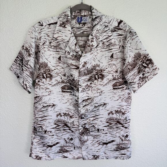 Vintage RJC Shirt Mens Large Hawaiian Aloha Button Up Island Print Camp Beach - Picture 1 of 11